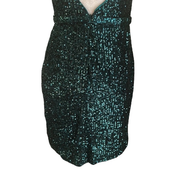 PromGirl Emerald Green Sequin Wrap Front Open Back Mini Dress - 8 - Picture 8 of 11